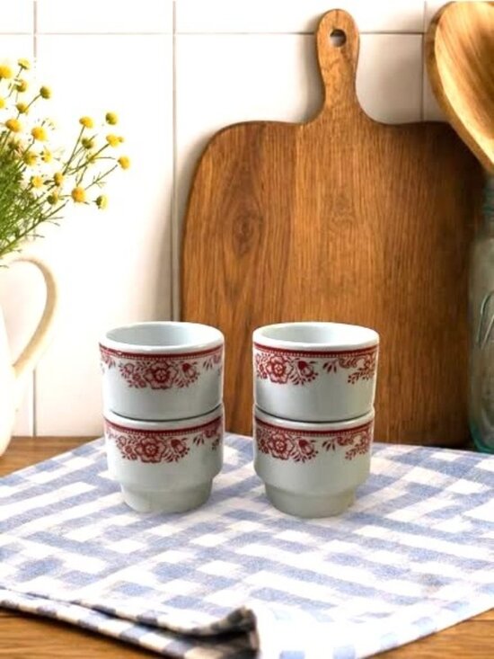 Figgjo Other - Vintage Figgjo Norway Egg Cups Set of 4 Red Floral Restaurant Ware MCM 1580 Euro